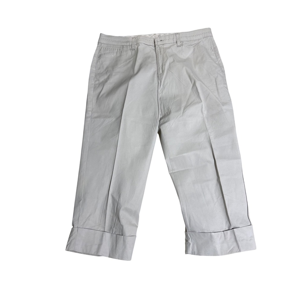 Bandolino Maureen Beige Khaki Cuffed Crop Pants Womens Size 10 Comfort Waistband